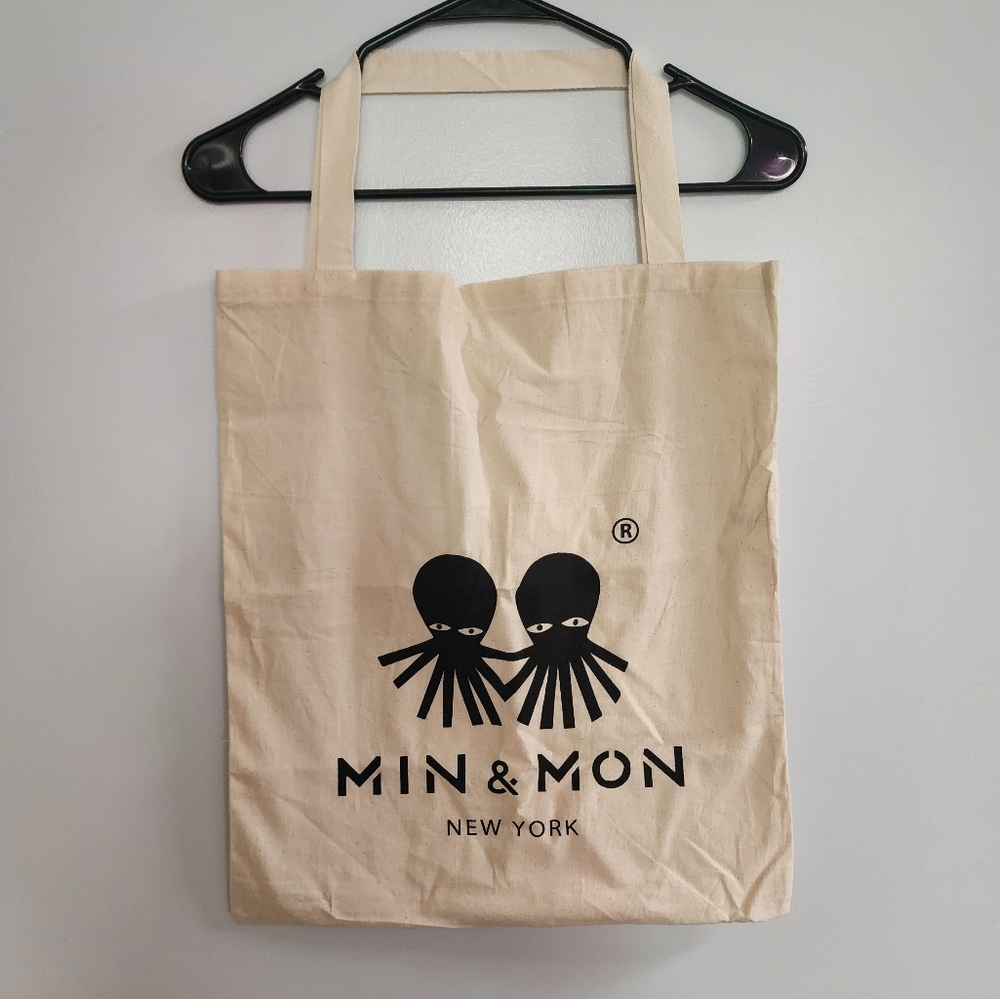 Min & Mon Beige Canvas Tote with Black Logo